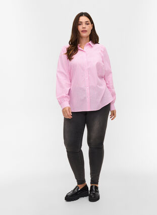 Chemise en coton à rayures, White/ Pink Stripe, Model image number 2