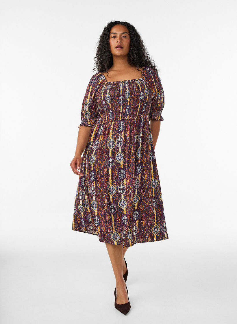 Robe d'&eacute;t&eacute; en viscose &agrave; imprim&eacute; paisley, Violet, Model image number 0