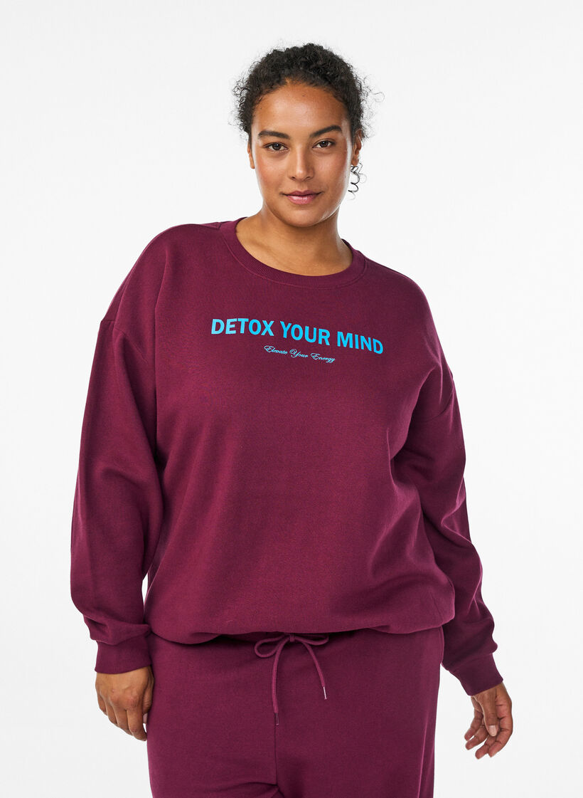 Sweat-shirt avec imprim&eacute; texte, Bordeaux fonc&eacute;, Model image number 0