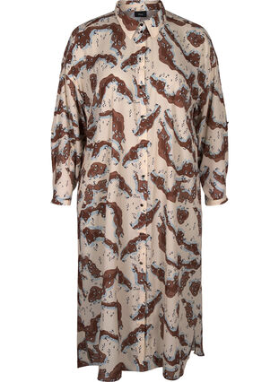 Gedessineerde jurk met lange mouwen en knopen, Camouflage AOP, Packshot image number 0