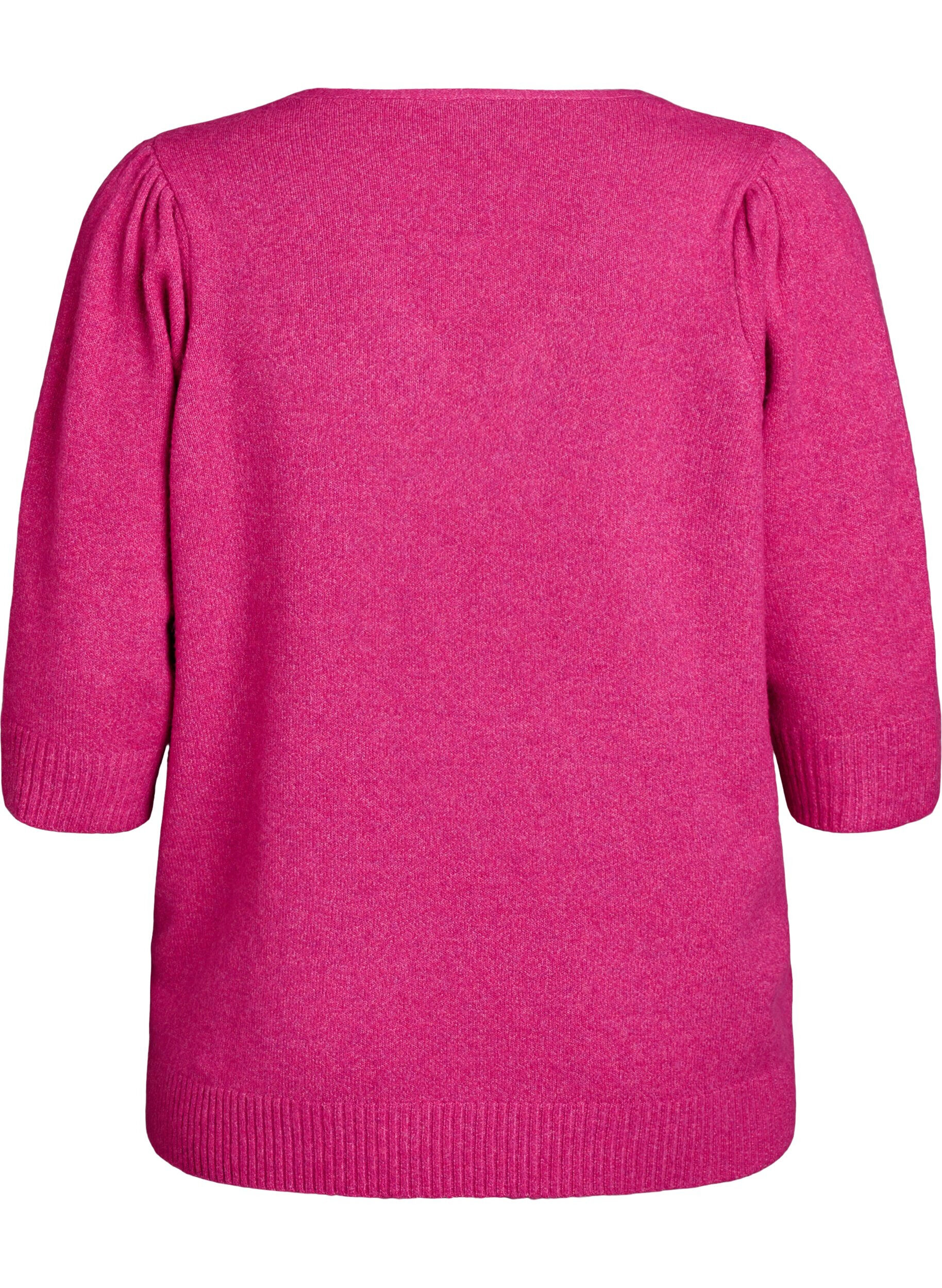 ZizziGebreide blouse met geborduurde bloemen, R. Rose Mel. Comb, Packshot image number 1