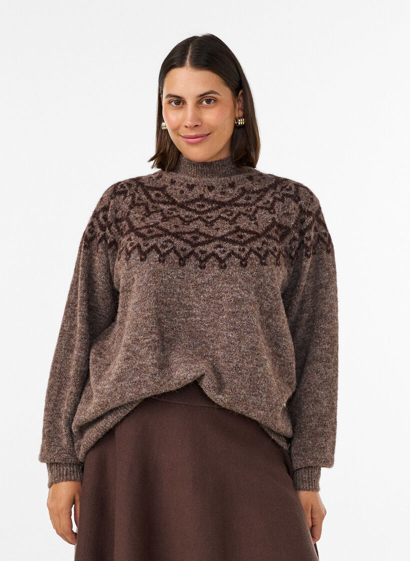 Pull &agrave; motifs nordiques, Marron, Model image number 0