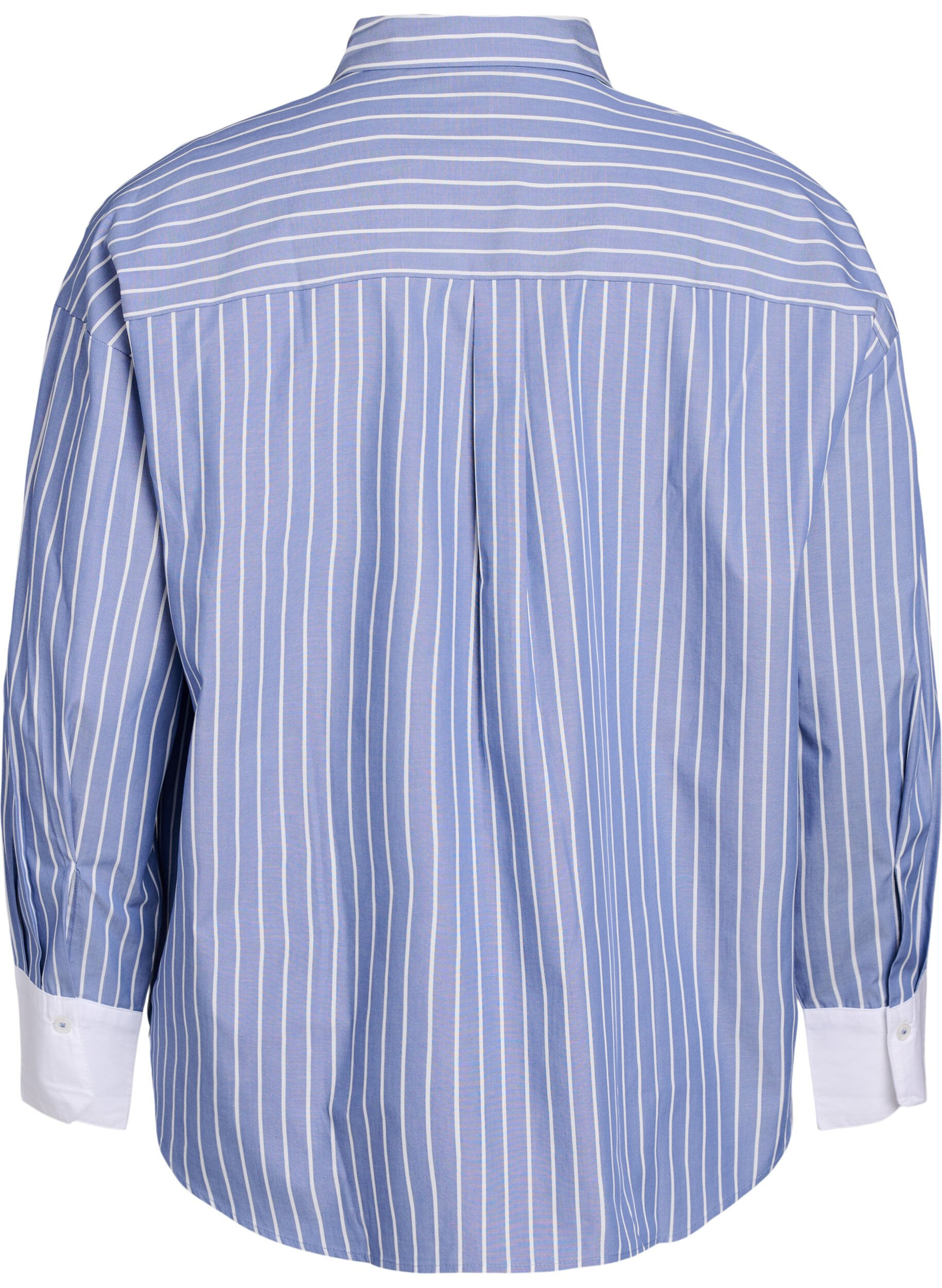 Zizzi Chemise ray&eacute;e avec poignets contrastants, Bleu, Packshot image number 1