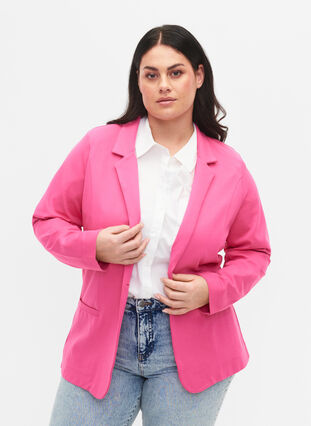 Blazer simple avec bouton et poches décoratives, Shocking Pink, Model image number 0
