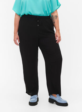 Pantalon en viscose avec cordon de serrage, Black, Model image number 2
