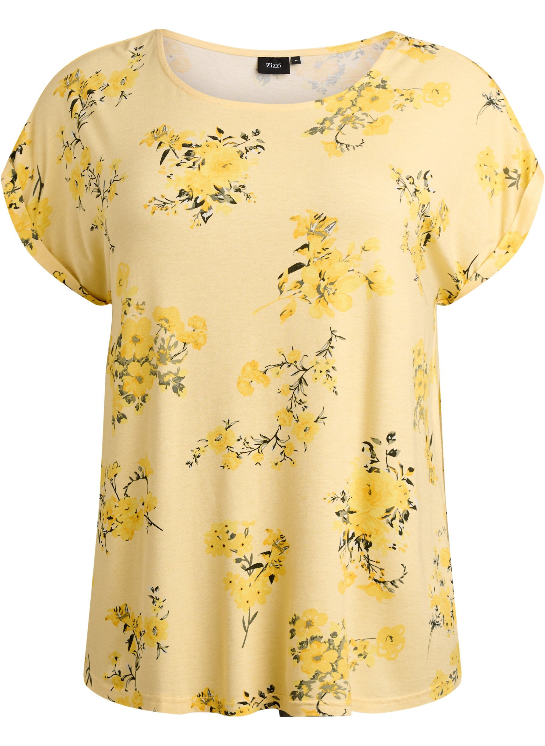 Zizzi T-shirt avec imprim&eacute; floral, Jaune clair, Packshot image number 0