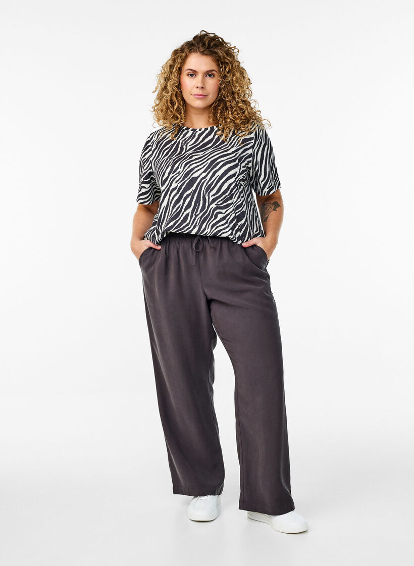 FLASH - Viscose broek met elastische tailleband, Grijs, Model image number 0
