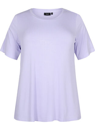 T-shirt van viscose met ribstructuur, Lavender, Packshot image number 0