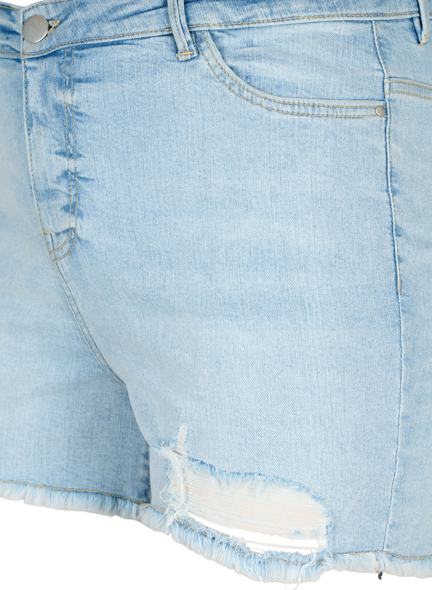 ZizziKorte spijkerbroek met versleten details, Light Blue Denim, Packshot image number 2