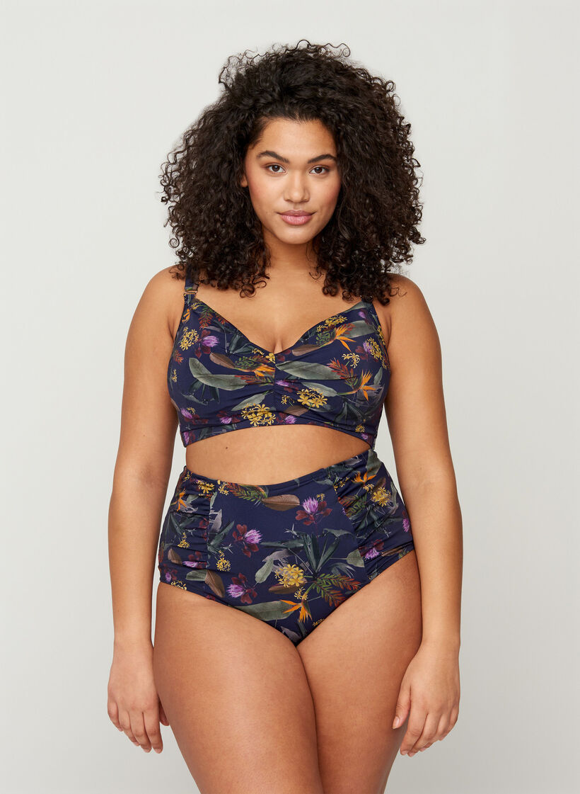 Bikinibroekje met hoge taille en bloemenprint, Night Sky Flower, Model image number 1