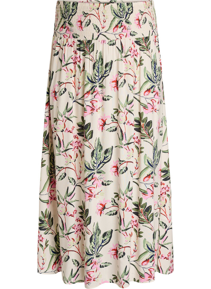 Jupe longue en viscose avec smocks, Vanille, Packshot image number 0