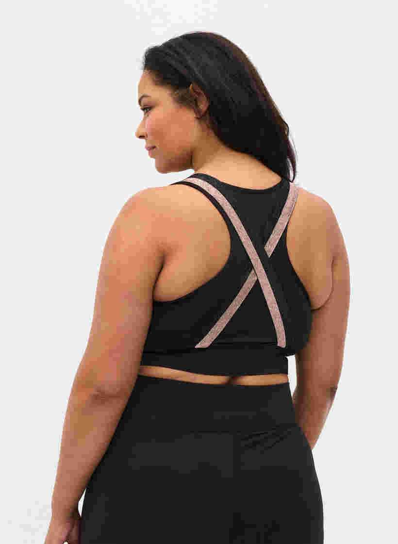 Sportbeha met glitter en gekruiste rug, Black, Model image number 1