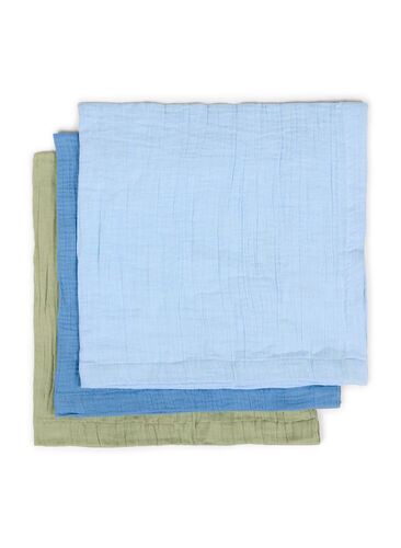 Lot de 3 carrés de coton, Blue/Green, Packshot image number 0