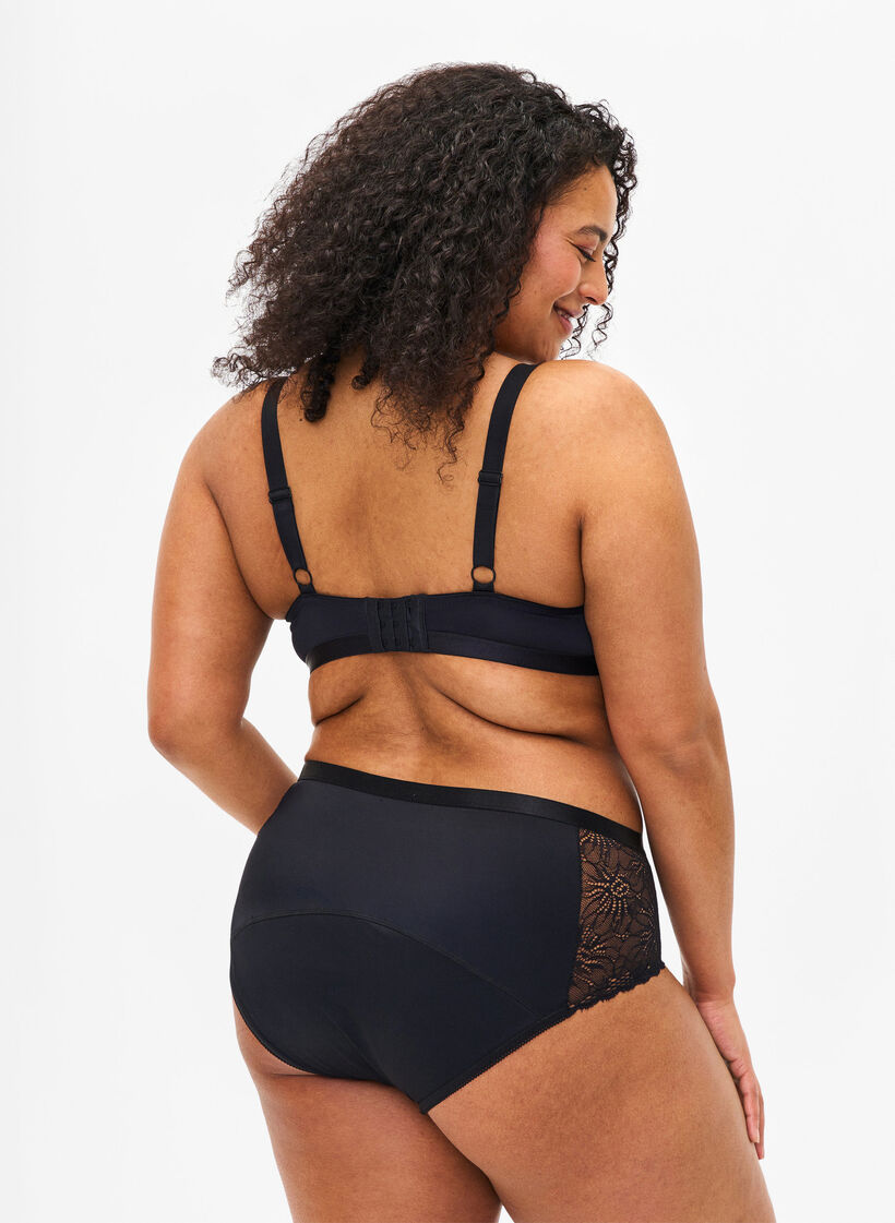 Menstruatie slipje met kant en normale taille, Black, Model image number 1