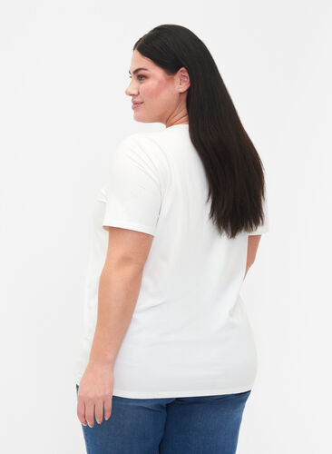 T-shirt avec col en V et détail croisé, Warm Off-white, Model image number 1