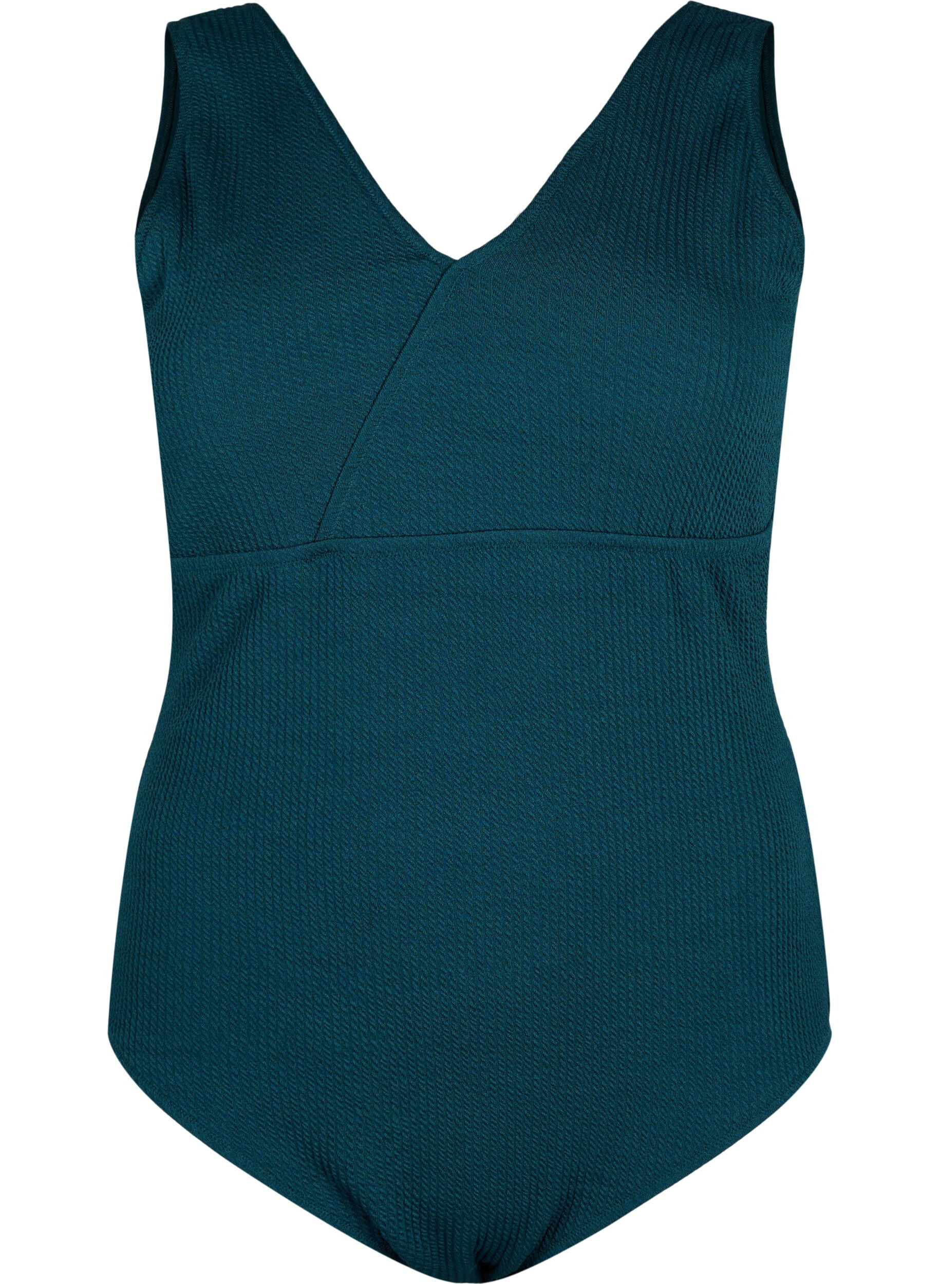 Zizzi Maillot de bain avec texture en cr&ecirc;pe et effet enveloppant., Dark Sea, Packshot image number 0