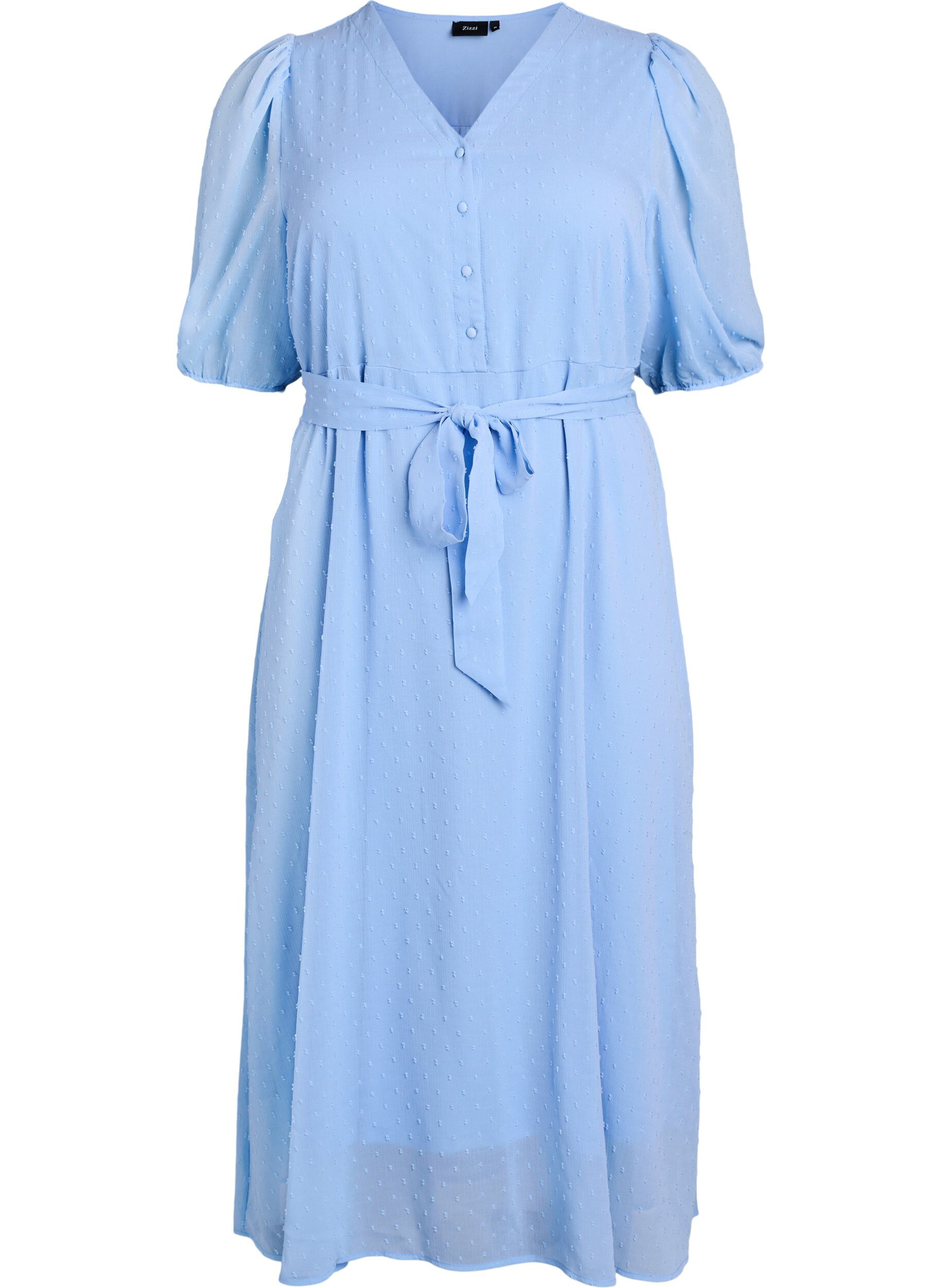 ZizziMidi jurk met V-hals en striksluiting, Blauw, Packshot image number 0