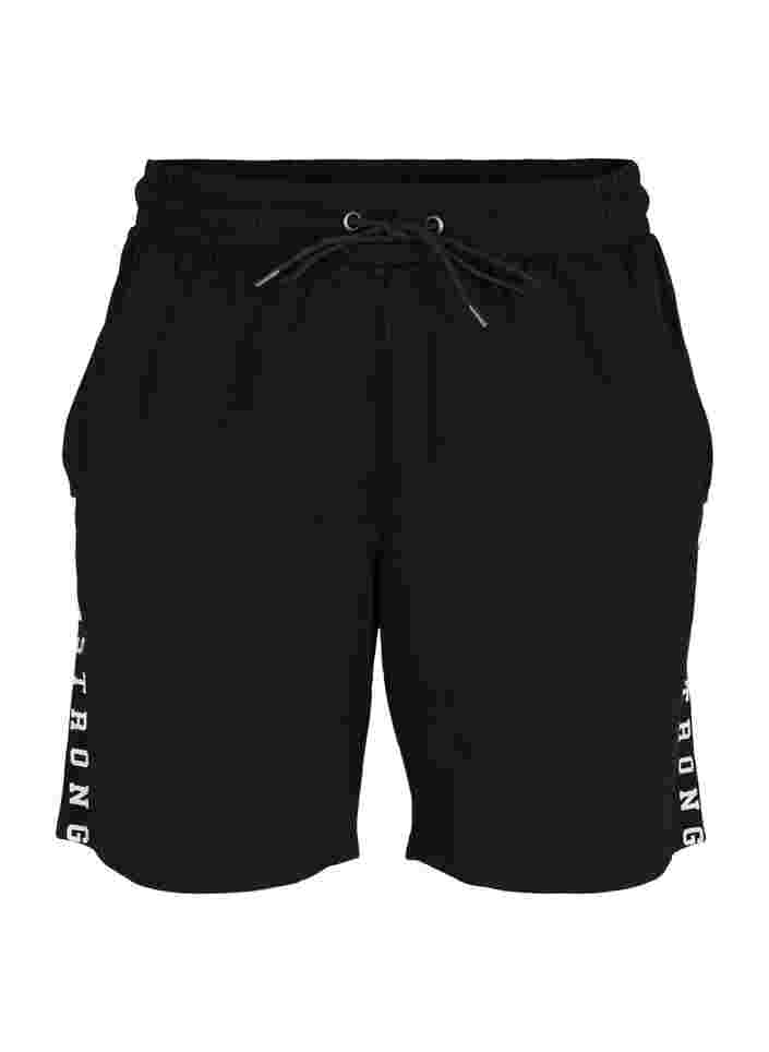 Losse shorts met tekstprint, Black, Packshot image number 0
