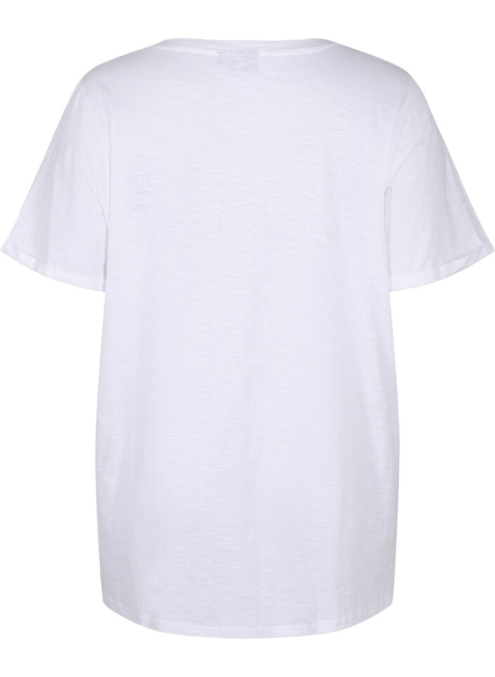 Enkelkleurig oversized T-shirt met V-hals, Wit, Packshot image number 1