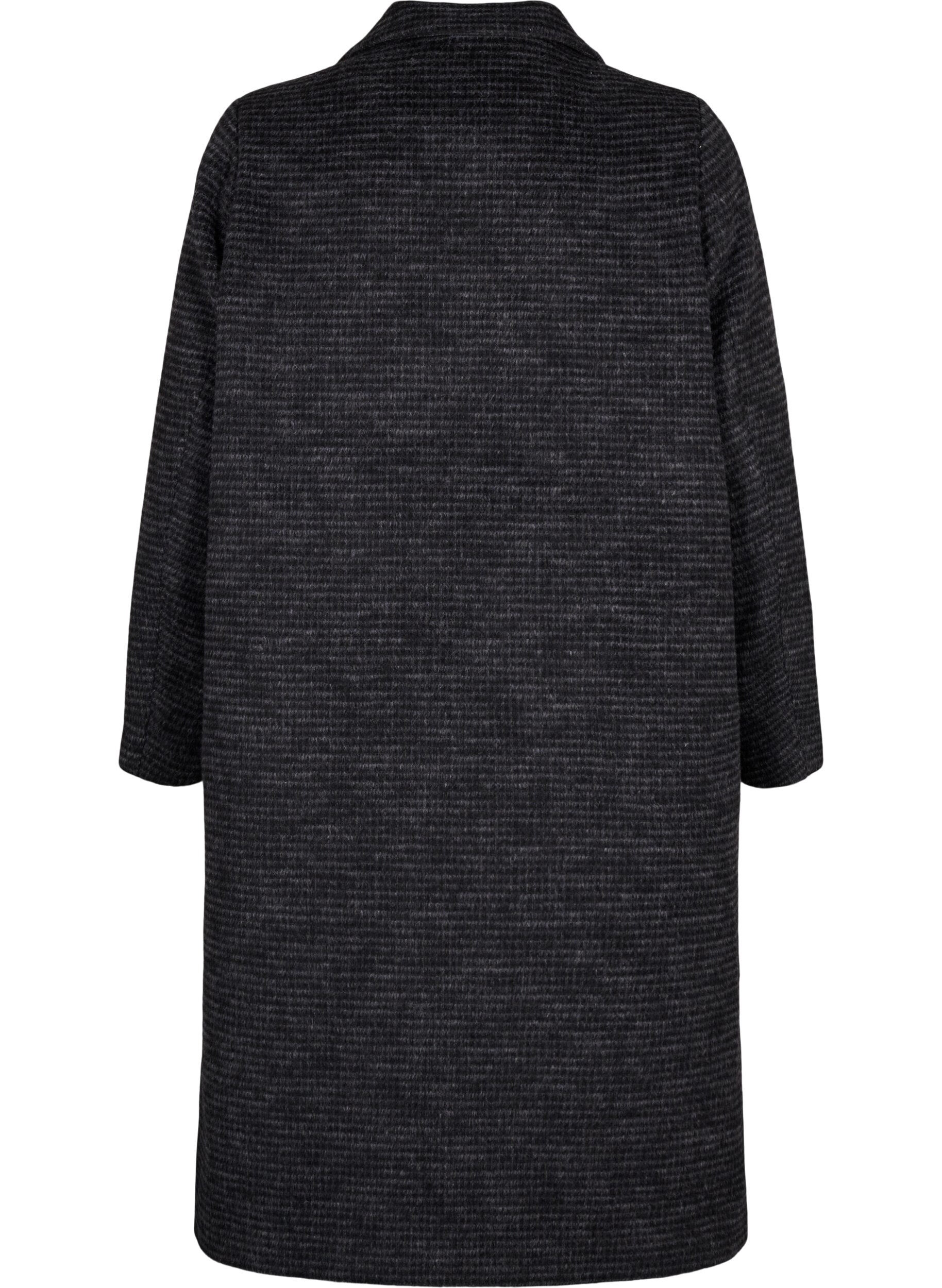 ZizziGeruite wollen jas met een geborstelde textuur, Black Comb, Packshot image number 1