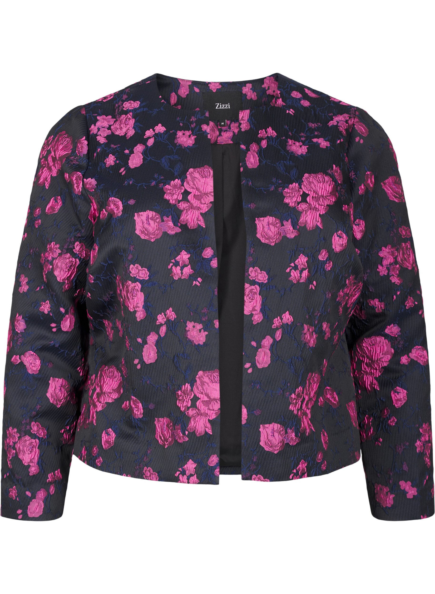 Zizzi Veste en jacquard &agrave; motif floral, Black w. Red Rose, Packshot image number 0