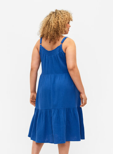 Effen katoenen strapless jurk, Victoria blue, Model image number 1