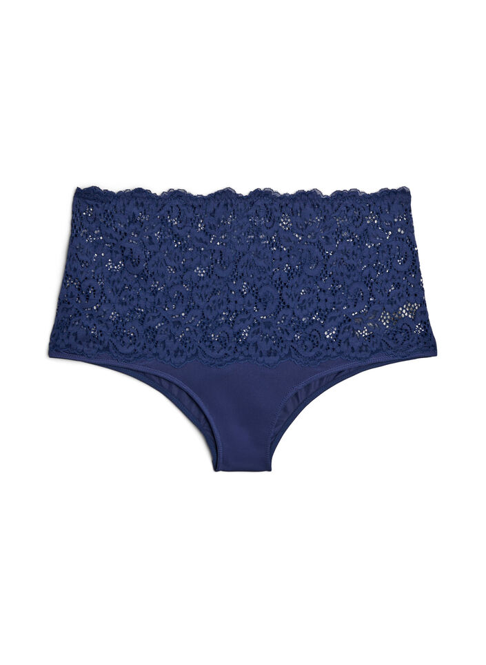 High-waist hipster slip met kanten details, Medieval Blue, Packshot image number 0