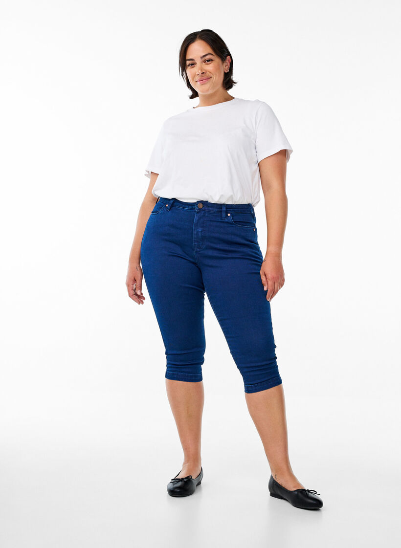 Amy capri jeans met hoge taille en super strakke pasvorm, Blauw, Model image number 0