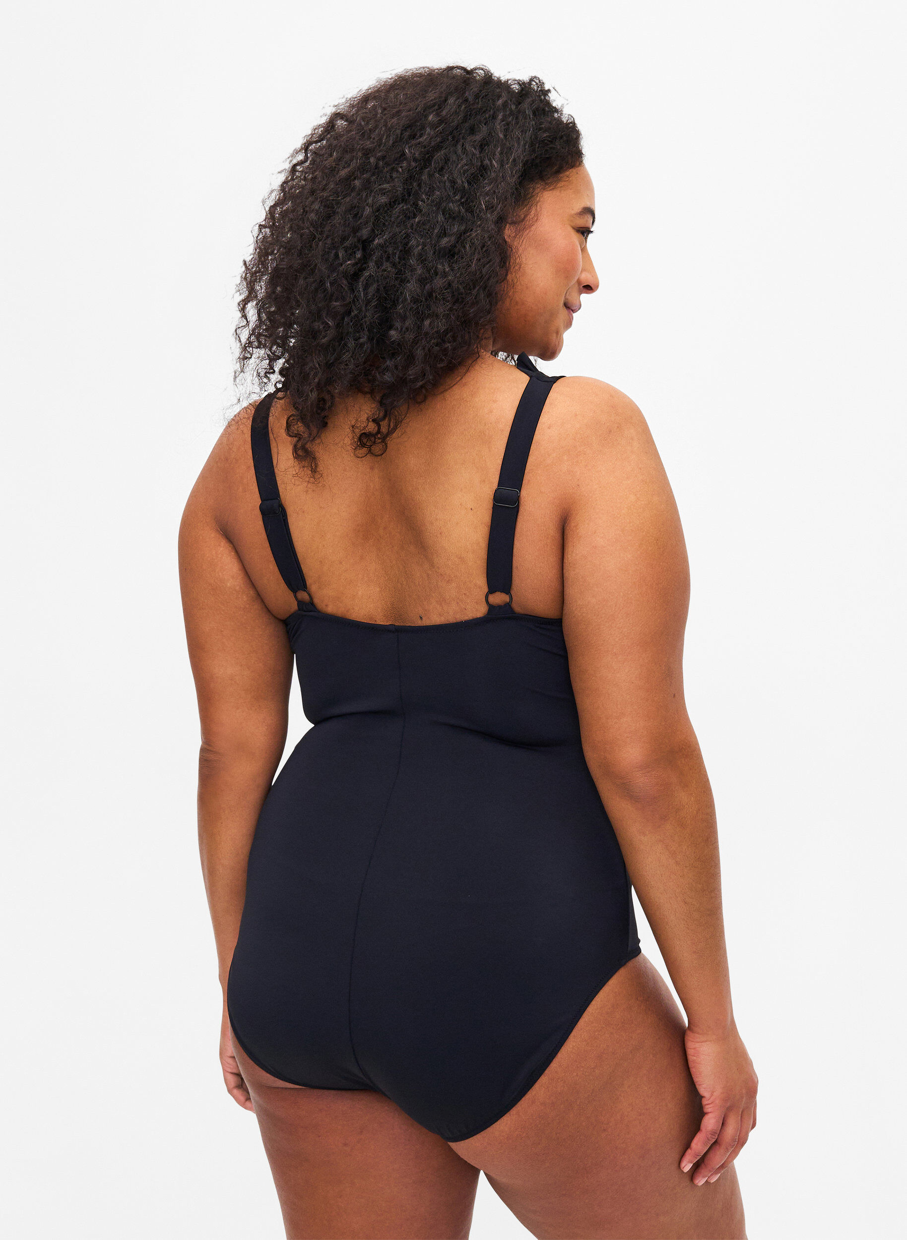 Zizzi Maillot de bain encolure en V et volants, Black, Model image number 1