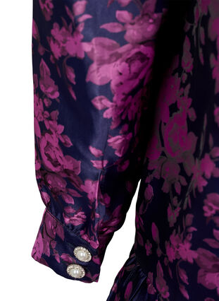 Robe avec détail de volant et boutons de perles, Dark Blue Pink, Packshot image number 3