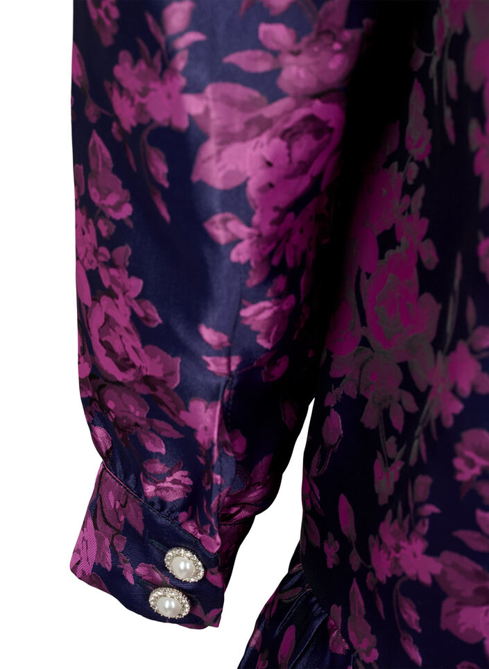 Jurk met ruchedetail en parelknopen, Dark Blue Pink, Packshot image number 3