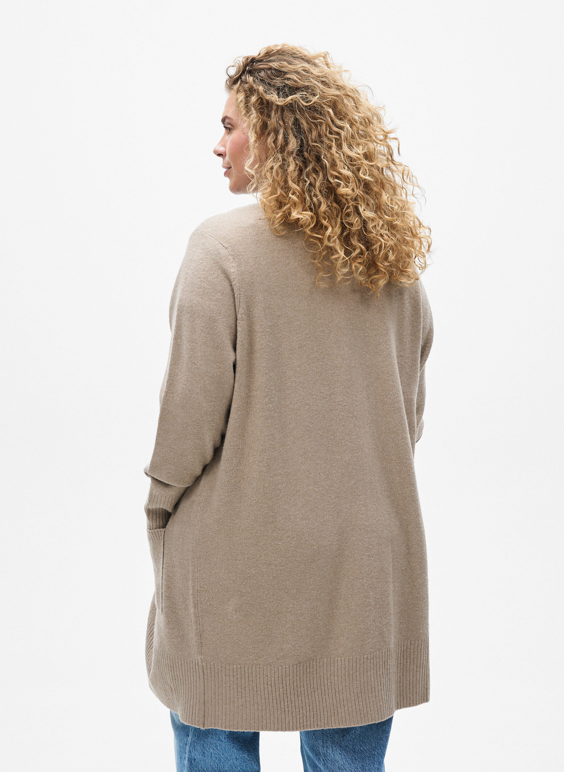 ZizziCardigan en tricot c&ocirc;tel&eacute; avec poches, Beige, Model image number 2