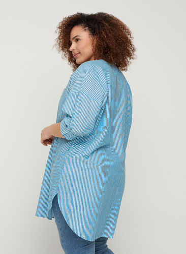 Gestreepte blouse in 100% katoen, Blue Stripe, Model image number 1