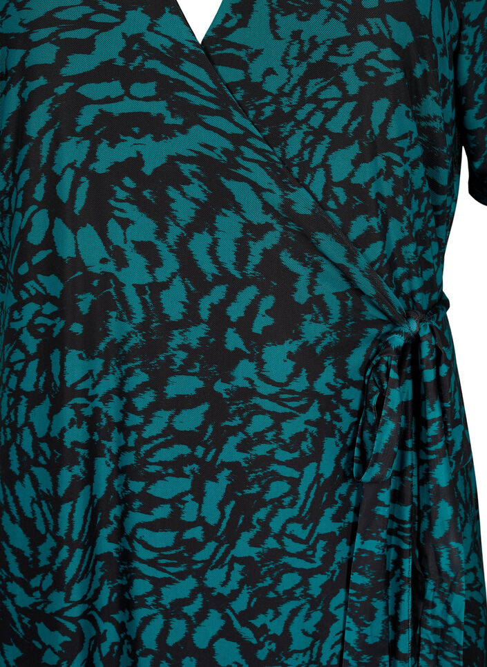 Robe midi enveloppante imprimée, Black Green AOP, Packshot image number 2