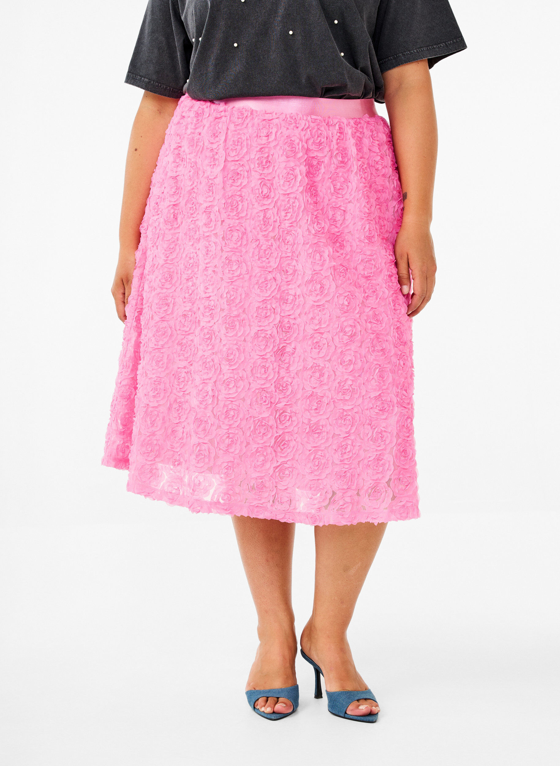 ZizziMidi-rok met 3D-bloemen, Dianthus, Model image number 2