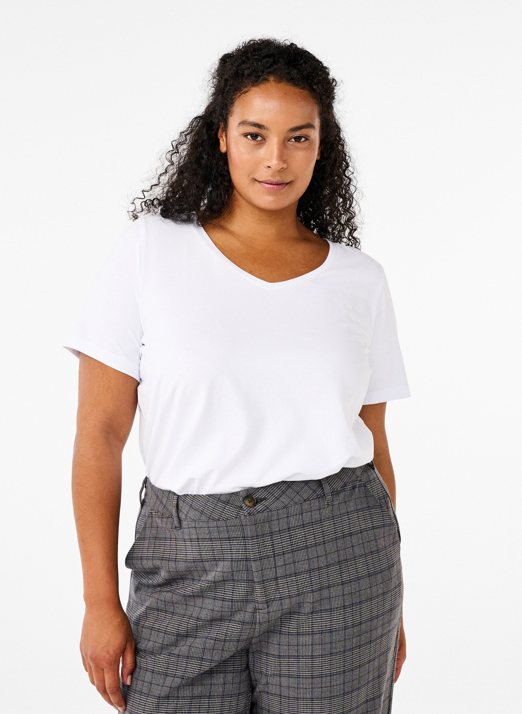 Zizzi T-shirt en coton uni basique, Blanc, Model image number 0