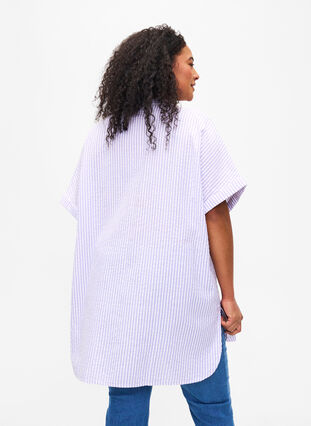 Gestreept overhemd met borstzakken, White/LavenderStripe, Model image number 1