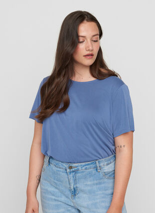 T-shirt met korte mouwen en ronde hals, Bijou Blue, Model image number 0