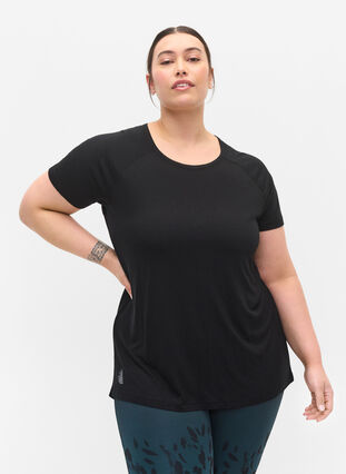 T-shirt de sport en viscose avec un décolleté au dos., Black, Model image number 0