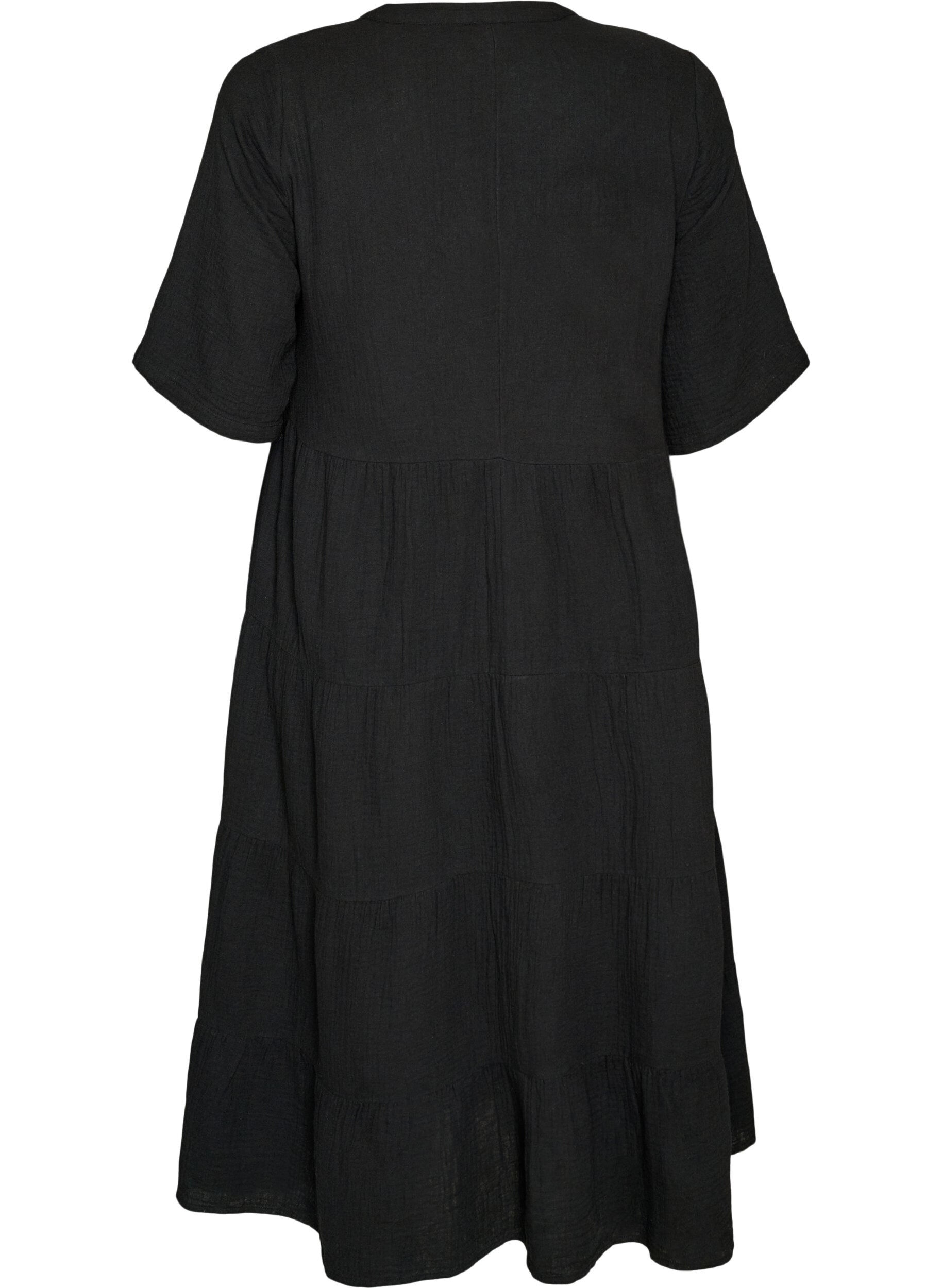 Zizzi Robe midi coupe &eacute;vas&eacute;e en mousseline de coton, Noir, Packshot image number 1
