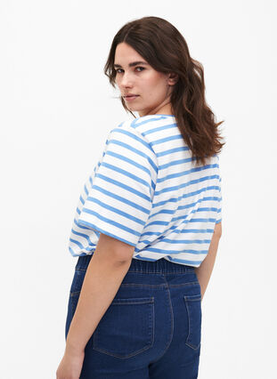 T-shirt rayé en coton biologique, Marina Stripe, Model image number 1