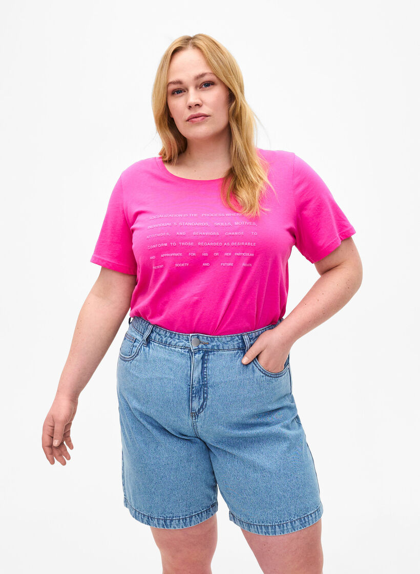 Hoge taille korte spijkerbroek, Light Blue Denim, Model image number 0