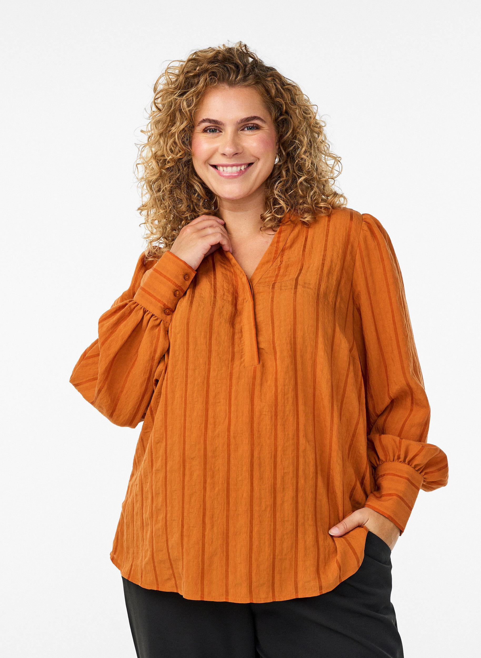 Blouse met verticale strepen, Oranje, Model