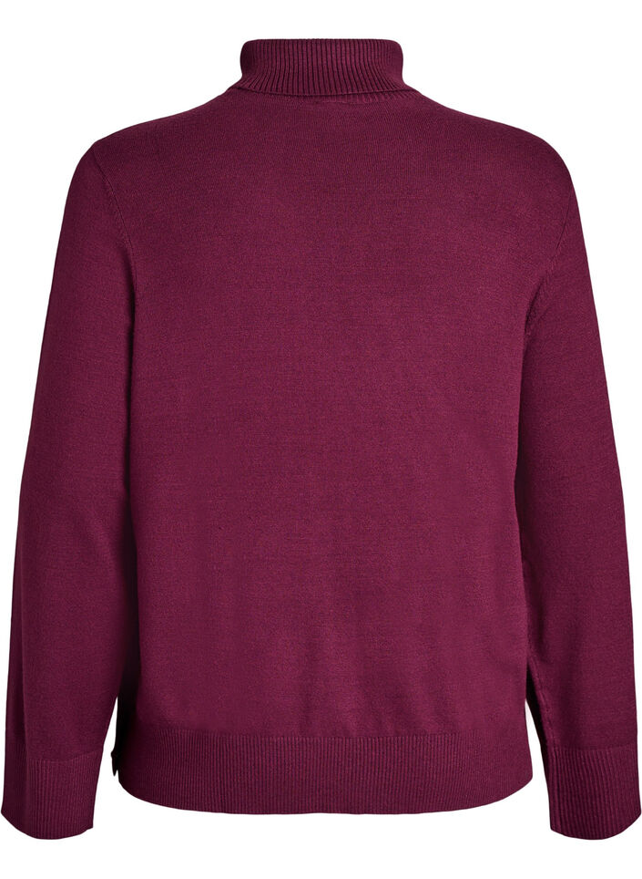 Gebreide blouse met col en knoopjes aan de zijkant, Donker Bordeaux, Packshot image number 1