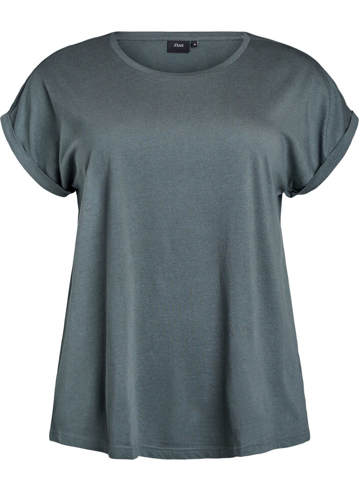 T-shirt &agrave; manches courtes en coton m&eacute;lang&eacute;, Vert fonc&eacute;, Packshot image number 0
