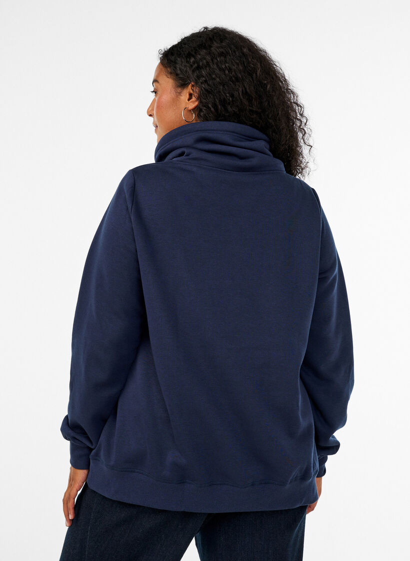 Sweatshirt met hoge kraag en zakken, Blauw, Model image number 2