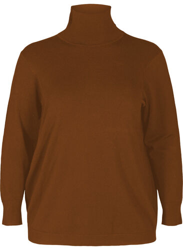 Gebreide blouse van viscose met hoge kraag, Caramel Cafe, Packshot image number 0