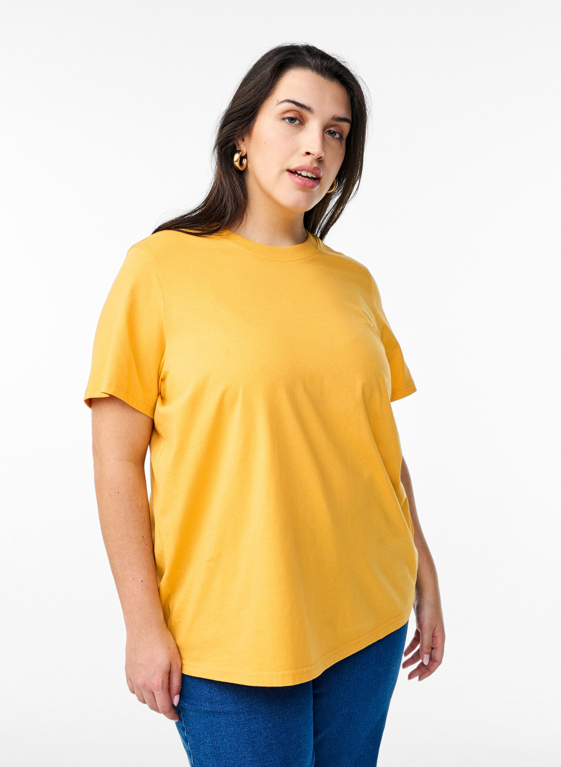 ZizziT-shirt basique en coton &agrave; col rond, Jaune, Model image number 0