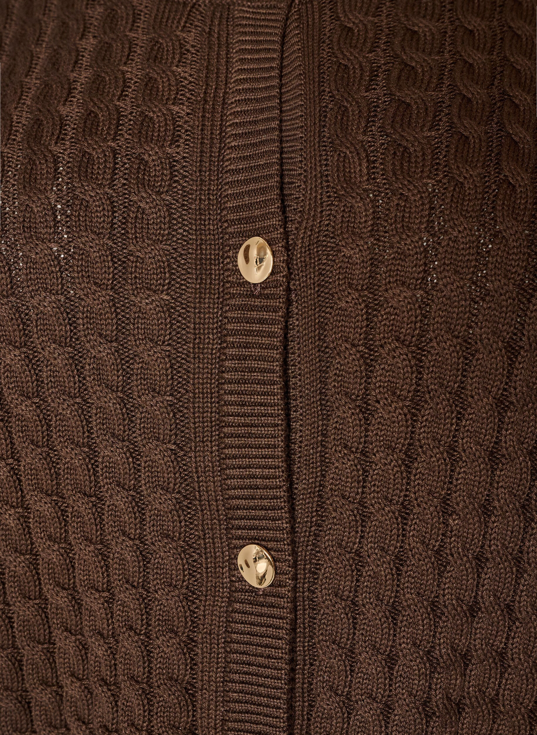 ZizziKabelgebreid vest met gouden knopen, Bruin, Packshot image number 2