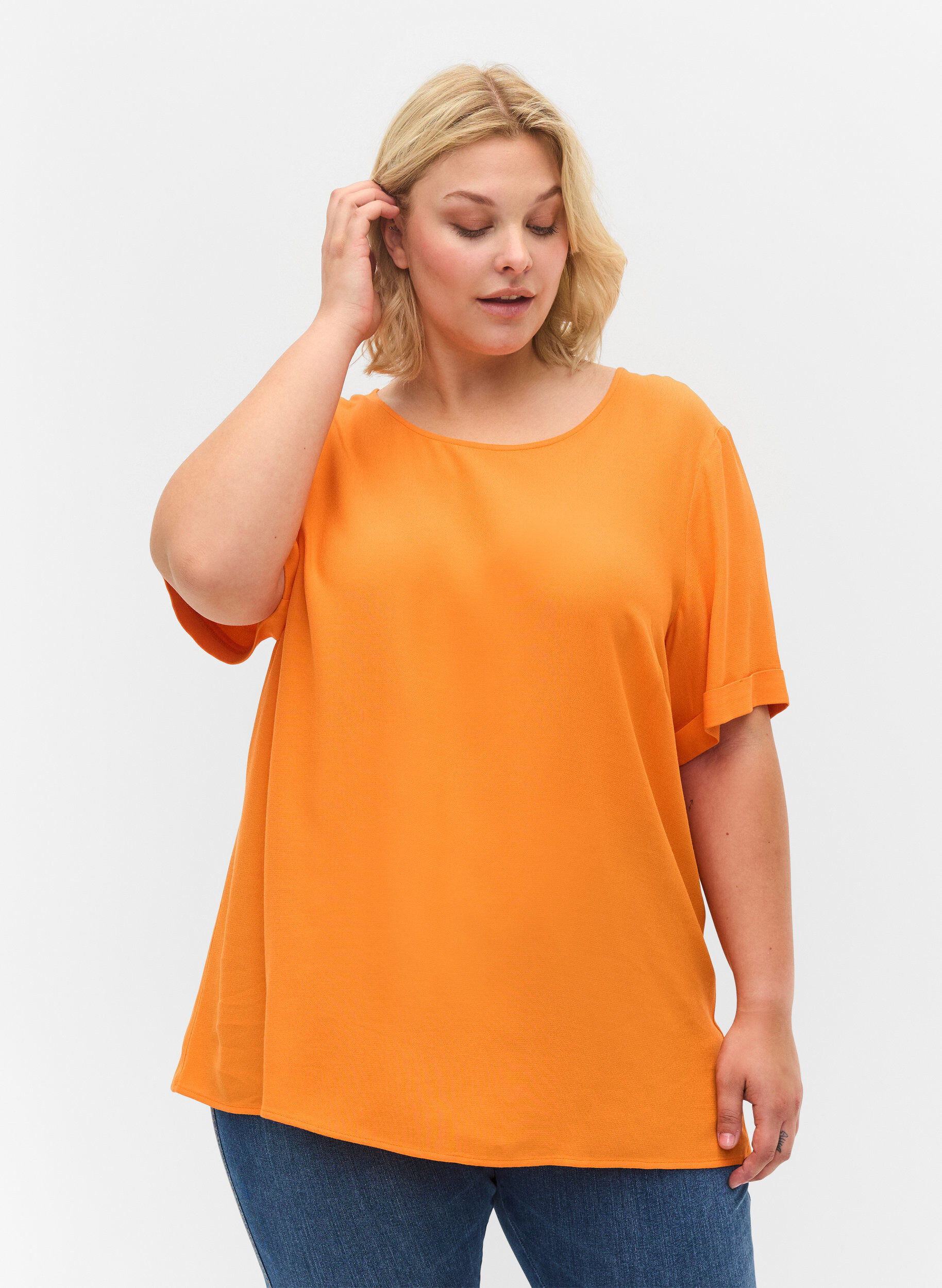 ZizziViscose top met korte mouwen, Orange Peel, Model image number 0